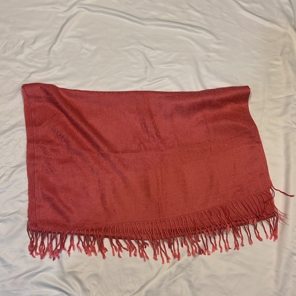 Pashmina-Shawl/Scarf in Jacquard Pattern Deep Coral 28”W x 68”H - Picture 4 of 14